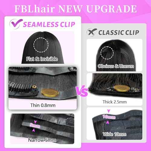 24 inch Seamless Body Wave Clip in Extensions Real Human Hair Extensions Clip Ins 110g 7pcs Thick Invisible Clip in Hair Extensions #1B Natural Black
