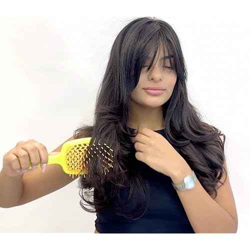 BOM BOM 2 Unit Kit, Wet And Dry Vented Detangling Hair Brush For All Hair Types, Light Weight Hairbrush, Scalp Massage Brush (Orange yellow)