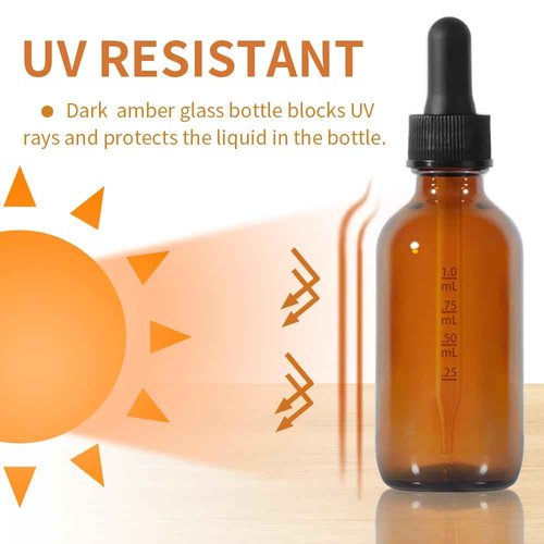 Dropper Bottle,2 oz 4 Pack Glass Droppers Bottle for Oils Eye Dropper Small Travel Oil Amber Dropper with 1 Funnel & 6 Labels - Essential Oils Bottles Tincture Bottles With Dropper Leakproof