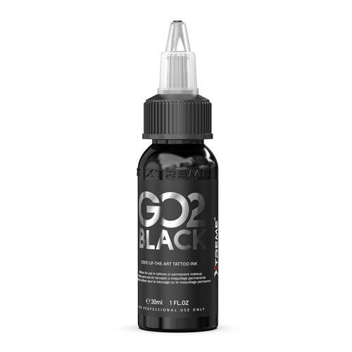 Xtreme GO2 Tattoo Ink 1OZ / 30ML Intense Black for Bold Fillings Highly Concentrated Smooth Application Vegan for Tattoo Artists
