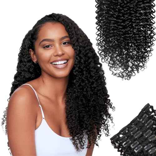 SIYUSI Kinky Curly Clip In Extensions, 3C 4A,Invisible & Scalp-Friendly, Natural Black Color, 100% Brazilian Remy Human Hair Clip Ins 22 Inch 3.52oz, 7Pcs