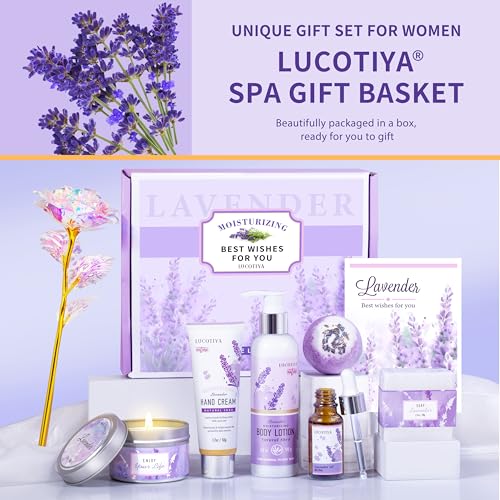 Lavender Spa Bath and Body Gift Set - Relaxing Self Care Baskets for Women - Birthday Gifts for Her, Sister, Mom, Wife