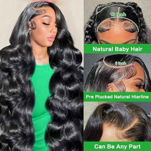 GABRIELLE 30 Inch 13x6 Lace Frontal Body Wave Wigs Human Hair HD Lace Front Body Wave Wig 200 Density Pre Plucked Lace Front Human Hair Wigs for Women Glueless Wig