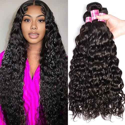 12A 3 Bundles Water Wave Human Hair (16 18 20 Inch) 100% Unprocessed Weave Brazilian Human Hair Bundles Full And Thick Virgin Hair Extensions Natural Color