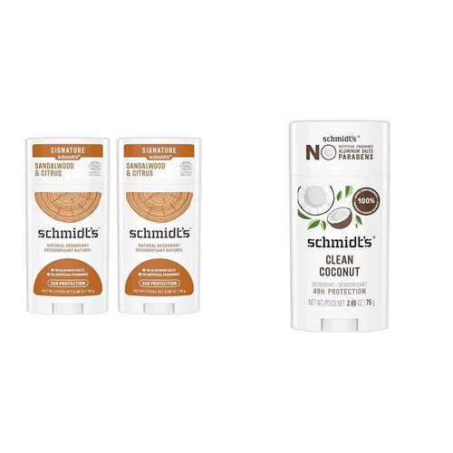 Schmidt's Aluminum Free Natural Deodorant for Women and Men, Sandalwood and Citrus & Aluminum-Free Vegan Deodorant Clean Coconut for Women and Men