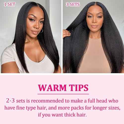 Kinky Straight Clip in Human Hair Extensions for Black Women 8Pcs 120g Seamless Kinky Straight Clip Ins 18Clips Double Weft Human Hair Full Head Hair Extensions (1B 22 Inch)