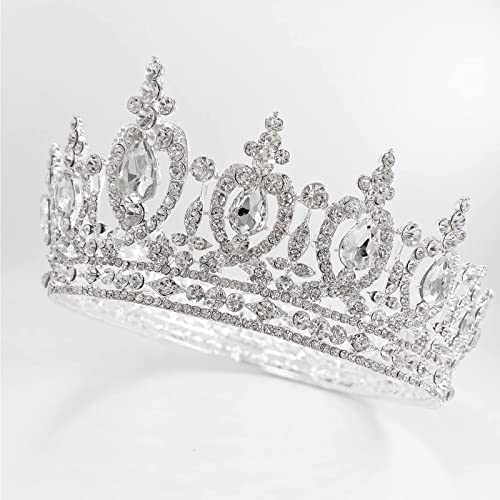 SH Crystal Queen Crown for Women Rhinestone Wedding Crown Princess Birthday Tiara Full Round Hair Accessories for Pageants Halloween Prom Silver