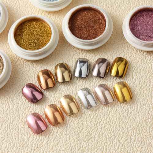 6PCS Chrome Nail Powder Metallic Mirror Pigment Glitter Effect Holographic Powder for Nails, Rose Gold Silver Champagne Rubbing DIY Dust for Nail Designs Decoration Supplies