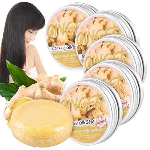 Natural Organic Ginger Hair Regrowth Shampoo Bar Soap for Anti Hair Loss, Dandruff, Itching - Promotes Hair Growth, All Hair Types (3 Pcs)
