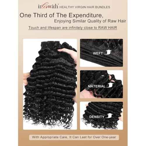 inlovwith Deep Wave Bundles Human Hair, Selected Healthy Curly Human Hair Bundles 100% Unprocessed Brazilian Virgin Hair Wet and Wavy (3 Bundles, 18 20 22 Inches)