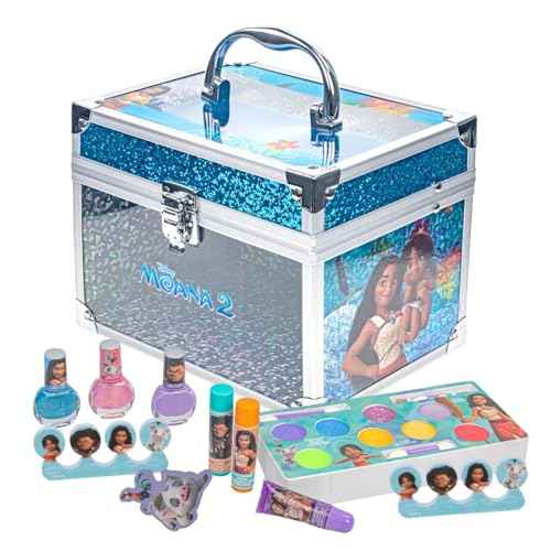 Moana 2 Train Case Beauty Set, Kids Makeup Kit for Girls, Real Washable Makeup Set, Play Makeup, Party Favor, Birthday, Ages 3 4 5 6 7 8 9 10 11 12 by Townley Girl