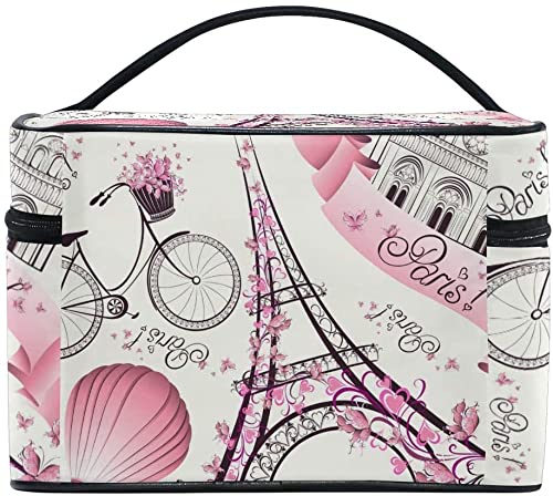 HAUYE Travel Cosmetic Bag Paris Eiffel Tower Flower Toiletry Makeup Bag Pouch Tote Case Organizer Storage For Women Girls