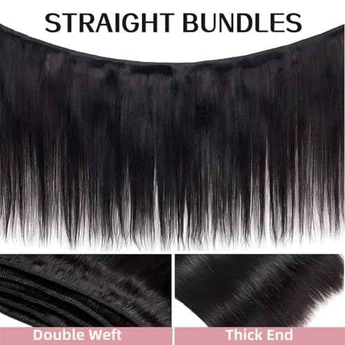 Straight Human Hair 3 Bundles 20 22 24 Inch Peruvian Virgin Human Hair Bundles 100% Unprocessed Straight Hair Bundles Hair Extension Double Weft Nature Black for Black Women