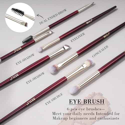 BEILI Makeup Brushes 9Pcs Makeup Brushes Set Premium Synthetic Foundation Concealers Blush Eyeshadow Eyeliner Powder Highlighter Blending Face Brush Set(Red)