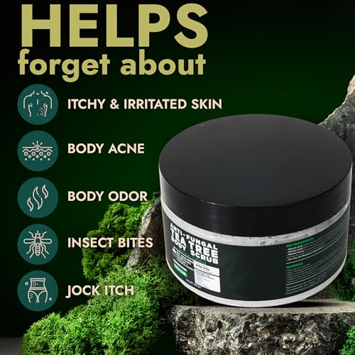 Terramed Just Think Comfort Antifungal Body Scrub with Tea Tree Oil ? Exfoliating Body Wash for Women & Men ? Soothes Itchy Skin, Rashes, Acne, Warts & Insects Bites ? 12 Fl oz with Scrubber Brush