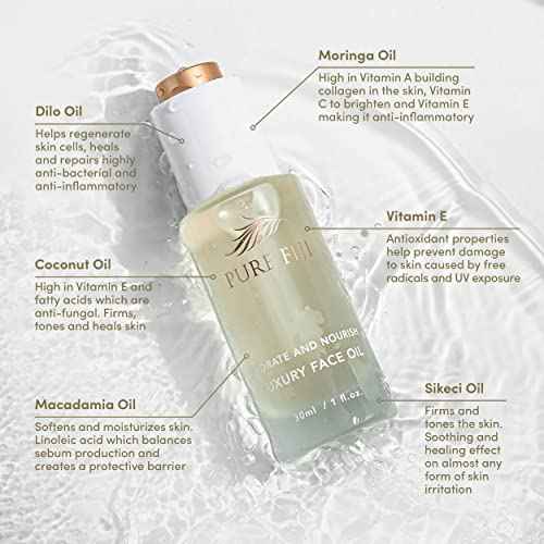 PURE FIJI Hydrate & Nourish Luxury Face Oil Face Moisturizer for Women, Skin Brightening Serum - Anti Aging, Reduce Wrinkles & Dark Spots, Coconut Oil For Face Organic, 1 Fl.Oz