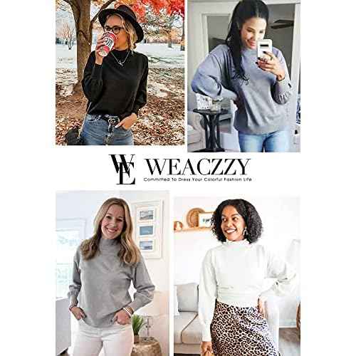 WEACZZY Women's 2025 Fall Fashion Casual Sweaters Mock Neck Long Lantern Sleeve Lightweight Knit Pullover Sweater Tops