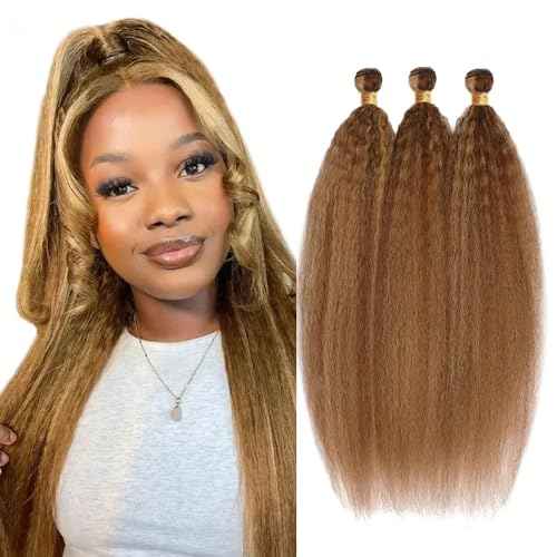 28 30 32 Inch Honey Blonde Bundles 2 Tone Brown Mixed With Blonde Kinky Straight Bundles Human Hair Weave 8A Grade Brazilian Virgin Remy Human Hair Extensions