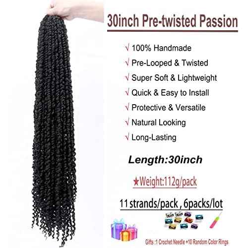 Passion Twist Hair 30 inch PreTwisted Long Passion Twist Crochet Hair Pre Looped Bohemian Curly End Crochet Hair for Black Women Yanky Passion Twist Crochet Hair Water Wave Crochet Braids Extensions