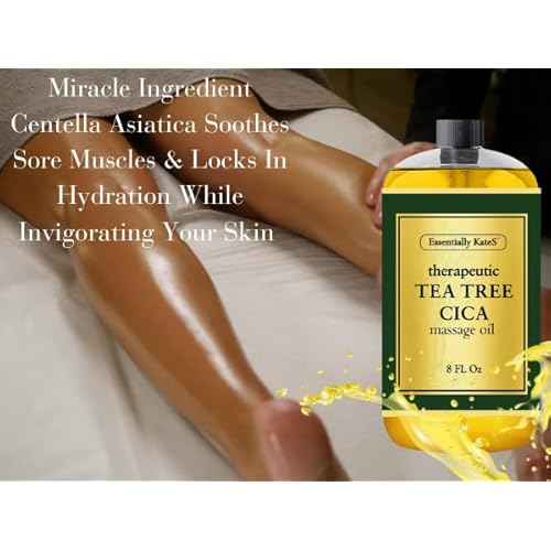 Essentially KateS Tea Tree Oil CICA Massage Oil 8 Fl Oz - Purifying, Invigorating and Hydrating - Soothes Sore Muscles and Joints - Centella asiatica
