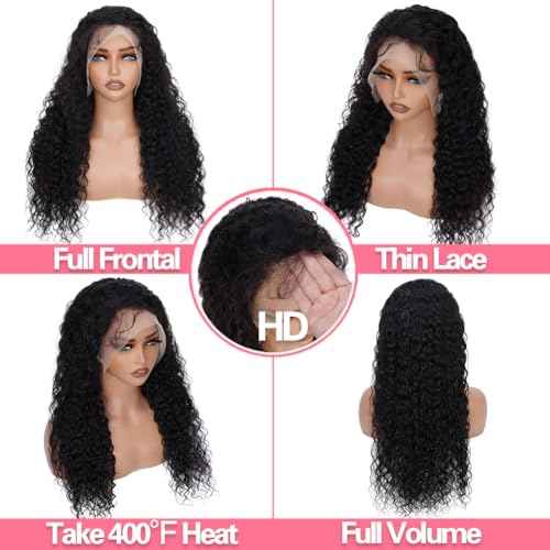 30 Inch Water Wave Lace Front Wigs Human Hair Pre Plucked Wet And Wavy 13x4 Hd Lace Frontal Human Hair Wig 180% Density For Women Small Knots Bouncy Soft Deep Curl Tangle Free Natural Hairline