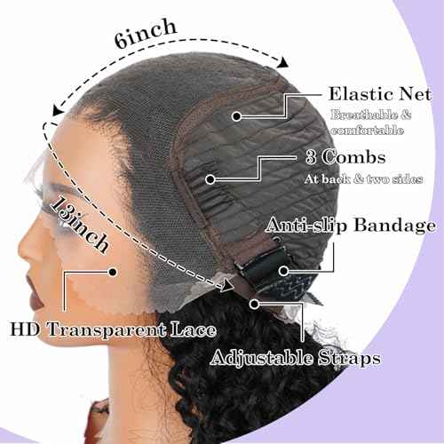 HD 13x6 Kinky Curly Lace Front Wigs for Women 12A Brazilian Human Hair 20 Inch Pre Plucked with Baby Hair Transparent Lace Frontal Wig Natural Black