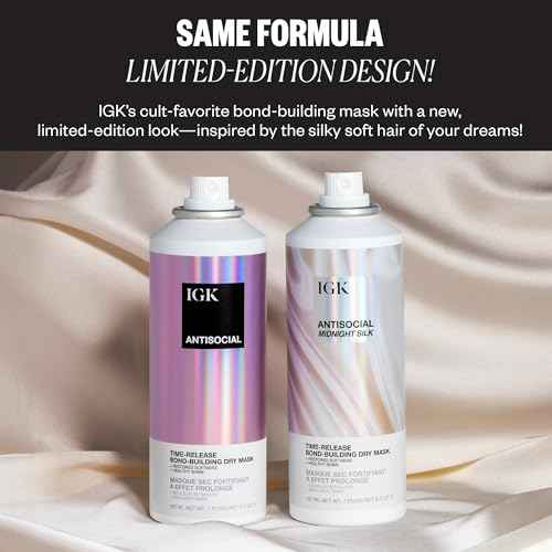 IGK Antisocial Midnight Silk Bond-Building Dry Hair Mask ? No-Rinse Leave-In Treatment with Vegan Silk Protein ? Limited Edition Design, 5 oz