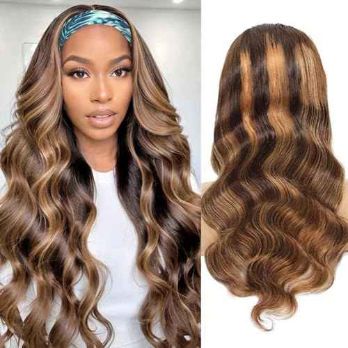 Headband Wigs for Black Women Human Hair 24 Inch Glueless Body Wave Headband Wig Human Hair 100% Brazilian Virgin Hair Machine Made Head band Wig 150% Density
