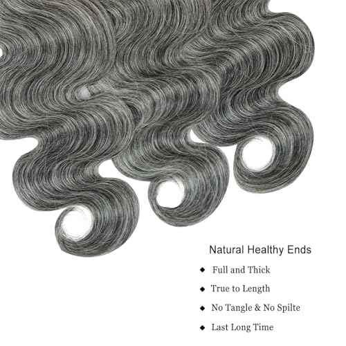 Salt and Pepper Human Hair Bundles 10 12 14 inch Natural Gray Body Wave Bundles Human Hair 12A Grey-White Quick Weave Hair Extensions Double Weft