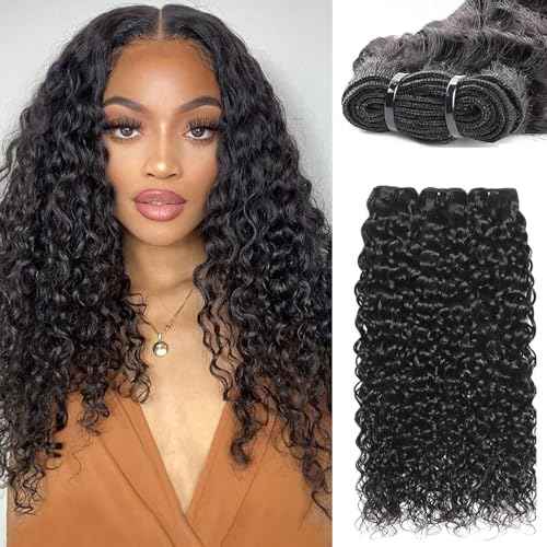 12A Water Wave Human Hair Bundles Wet And Wavy Bundles Human Hair 100% Unprocessed Brazilian Remy Water Wave Curly Bundle Extensions Natural Black Color 12 14 16 Inch