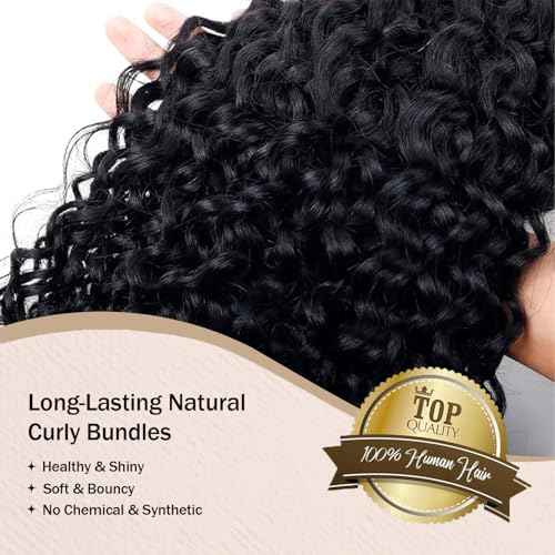 Water Wave Human Hair Bundles 12 14 16 Inch 12A Wet and Wavy Bundles Human Hair 100% Unprocessed Brazilian Virgin Hair Water Wave Curly Weave Extensions Natural Black