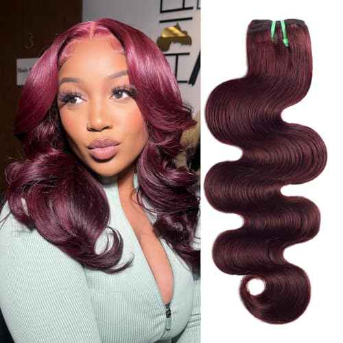 13A Double Drawn 99J Dark Burgundy Human Hair Bundles Body Wave, Double Lifespan Than Regular Bundle Keep Silky & Soft After Washes Colored #99J Wine Single Bundles Raw Hair Quick Weave 10 IN