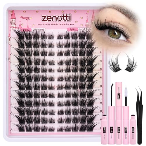 Lash Clusters Kit Cat Eye Cluster Eyelash Extensions Kit Wispy Fairy Lash Clusters Kit Natural Individual lashes Fox Eye DIY Lash Extensions with Lash Bond and Seal and Eyelash Tweezers by zenotti