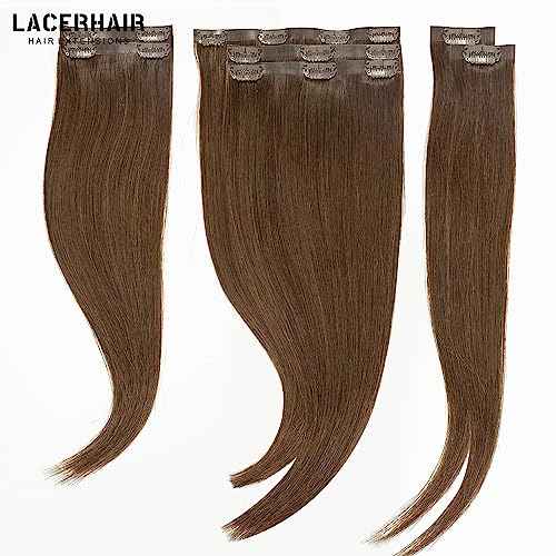 Lacer Hair Seamless Clip in Hair Extensions 9A Grade Virgin Human Hair Ultra Thin PU Weft Natural Hair Extensions Clip in Extensions For Women 7 Pcs 110g #4 Chocolate Brown 22 Inch