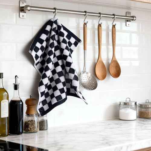 Jacquotha Wash Cloths Checkered 4 Pack (Black and White) - Cotton Washcloths for Face Body, 13 x 13 Inches Daily Cleansing Kitchen Towels