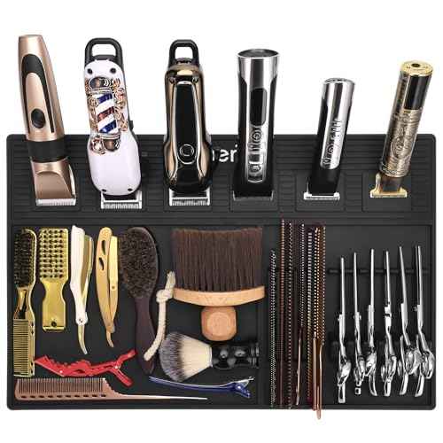 Magnetic Barber Mats for Clippers, with 6 Magnets & Dedicated Slots - 19.29"x12.6" Anti-Slip Heat Resistant Barber Station Organizer Mat, Scissors, Combs & Salon Tools Pad for Grooming Table Tray