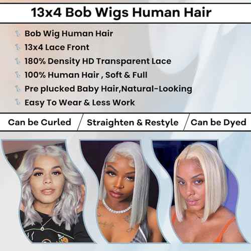 Grey Bob Human Hair Wigs 13x4 HD 180% Density Lace Front Wig Human Hair Silver Glueless Wigs Human Hair £¨16in£©