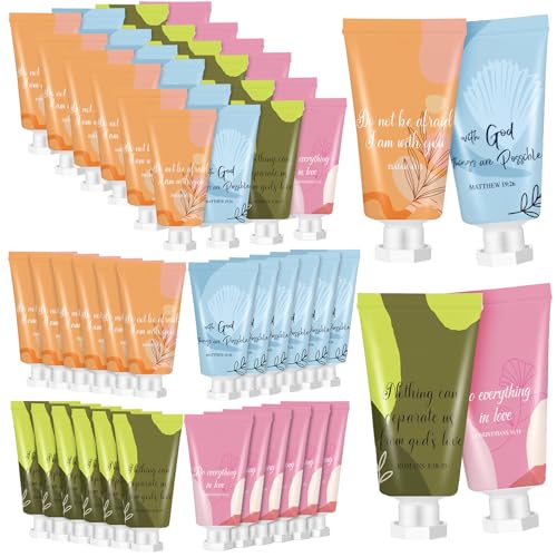 24 Pcs Christian Hand Lotion Bulk Gifts for Women Bible Verse Mini Travel Hand Cream Bulk Christmas Gifts for Stocking Stuffers, Homeless Church Appreciation Teachers Coworkers Appreciation Gifts