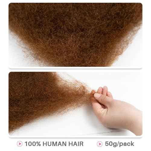 QVR Afro Kinkys Bulk Human Hair for Dreadlock Extensions Repair Locs 150 Gram, Auburn Brown 12inches Mini Spring Twist Braiding Afro Kinky Human Hair for LocKs