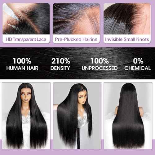26Inch 13x6 Lace Front Wigs Human Hair 210 Density Straight HD Lace Front Wigs Human Hair Pre Plucked with Baby Hair Glueless Wig Virgin Hair Lace Front Wigs for Women (13X6 Straight Wig, 26Inch)