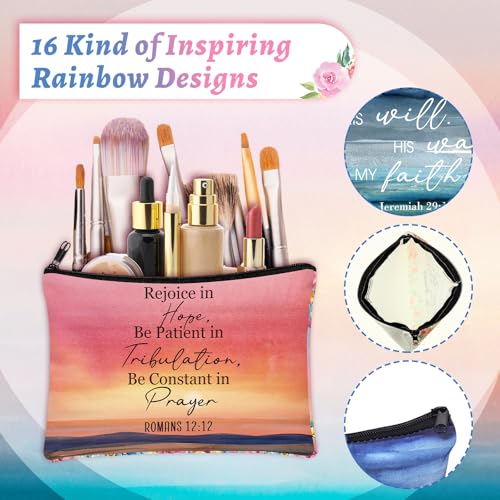 Hillban 32 Pcs Canvas Cosmetic Makeup Bag Women Christmas Inspirational Gifts Travel Toiletry Makeup Bag Pouch with Inspirational Keychains for Christmas Women Teacher Appreciation Gift(Landscape)