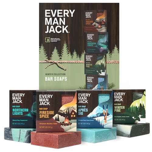 Every Man Jack Cold Processed Mens Bar Soap Variety Gift Set - Invigorating Winter Scents - Deeply Cleans, Hydrates with Naturally Derived Ingredients - 5 ounce (pack of 4)