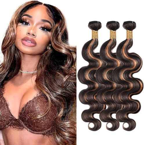Highlight Bundles Human Hair Ombre Body Wave Bundle Unprocessed Virgin Hair 3 Bundles 16 18 20 Inch 1b/30 Body Wave Bundle Hair Extensions