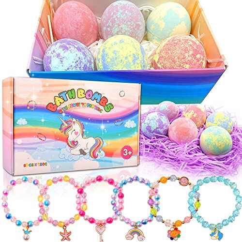 Unicorn Bath Bombs with Surprise Inside for Kids Girls, Bath Bombs Surprise Birthday Gifts Unicorn Gifts for Kids Girls with Jewelry Toys Inside