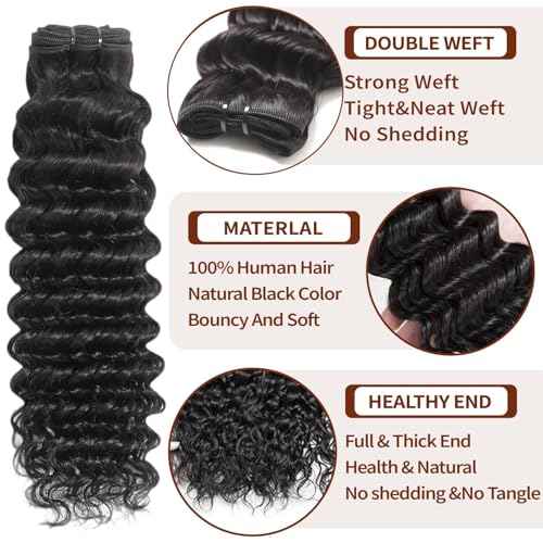 12A Human Hair Bundles with Closure-Deep Wave Bundles 16 18 20+14 Inch 5x5 HD Lace Closure Wet and Wavy Water Wave 100% Brazillan Virgin Deep Curly 3 Bundles Human Hair Quick Weave Bundles for Women