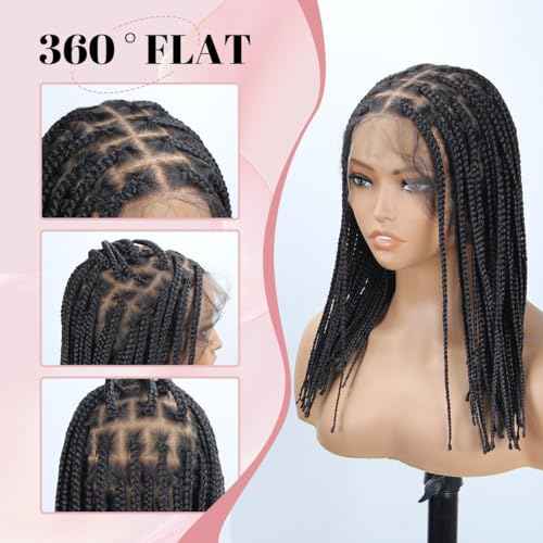 Box Braided Wig 14 "360¡Æ HD Full Single-layer Lace Braid Wigs for Black Women Square Knotless Box Braid Wig with Baby Hair Handmade Synthetic Hair Blended Lace Front Natural Black