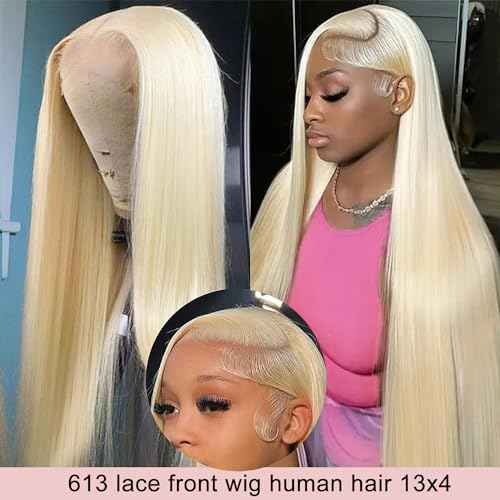 Myecool 613 Lace Front Wig Human Hair 13x4 HD Transparent Straight 150% Density Blonde Lace Frontal Human Hair Wigs Pre Plucked With Baby Hair for Women(26Inch, Blonde)