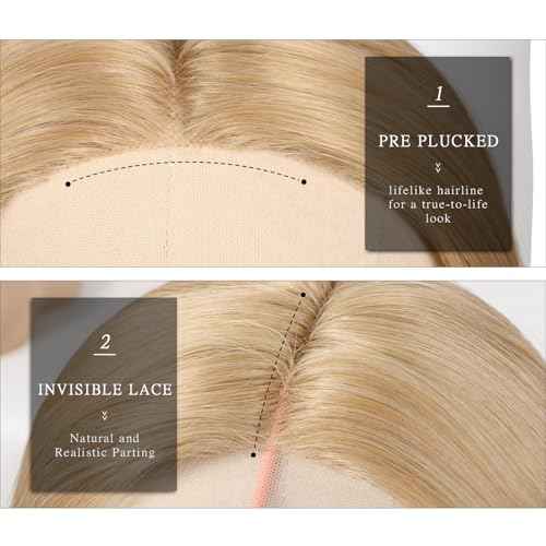 Synthetic Lace Front Wig 26 Inches Long Blonde Wig for Women Straight Layered Wig 13x4x1 HD Lace Pre Plucked Hairline Middle Part Synthetic Wigs for Daily Party Use (#Mixed Blonde, 26 Inch)