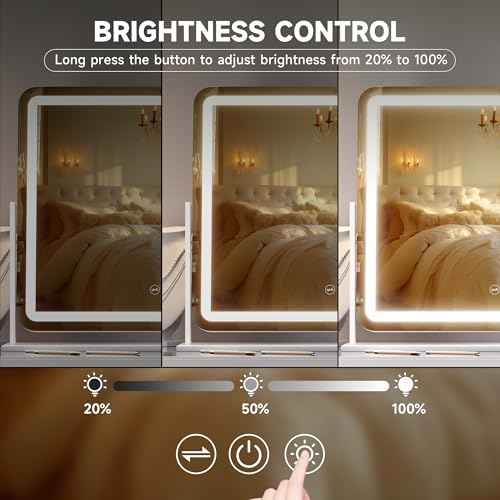 Hasipu Vanity Mirror with Lights, 22" x 18" LED Makeup Mirror, Light up Mirror with Smart Touch 3 Colors Dimmable, Brightness Adjustment, 360¡Æ Rotation (White)