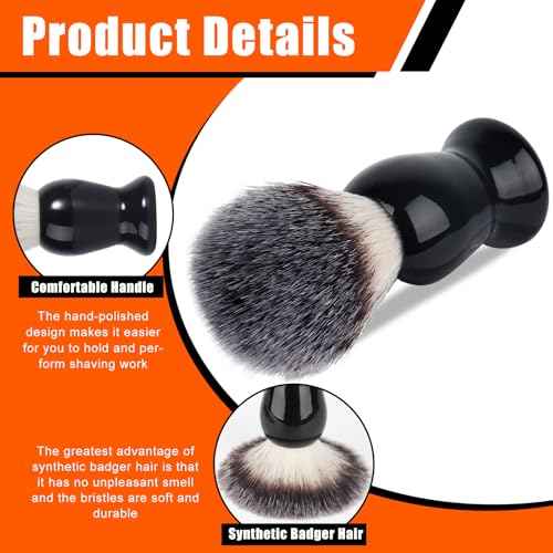 Shaving Brush, 3 In 1 Shaving Brush Set Includes Stainless Steel Shaving Stand and Bowl, Synthetic Badger Hair Shave Brush for Men's Shave Gift